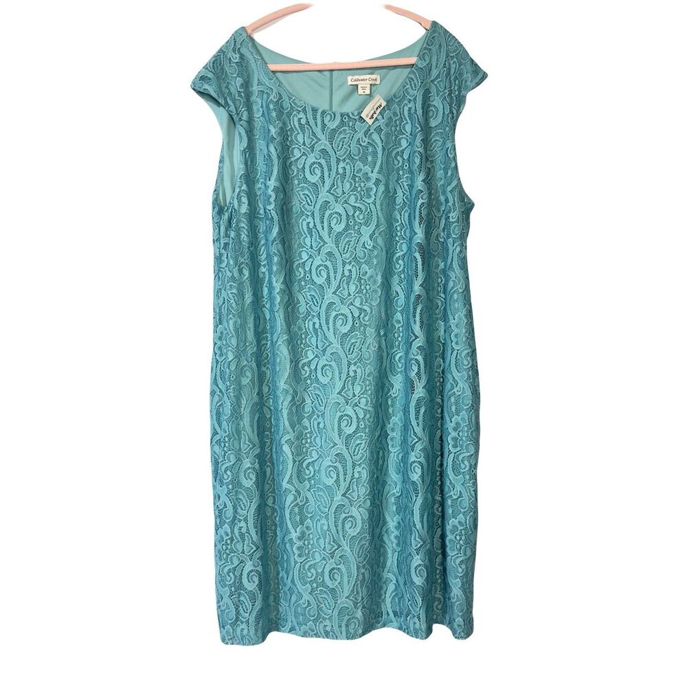 Coldwater Creek Blue Lace Sheath Dress Sleeveless Knee Length Size 18 NWT